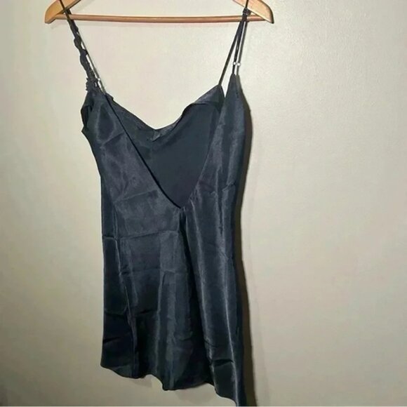 La Senza Y2K navy satin slip with embroidered details S - Picture 5 of 6